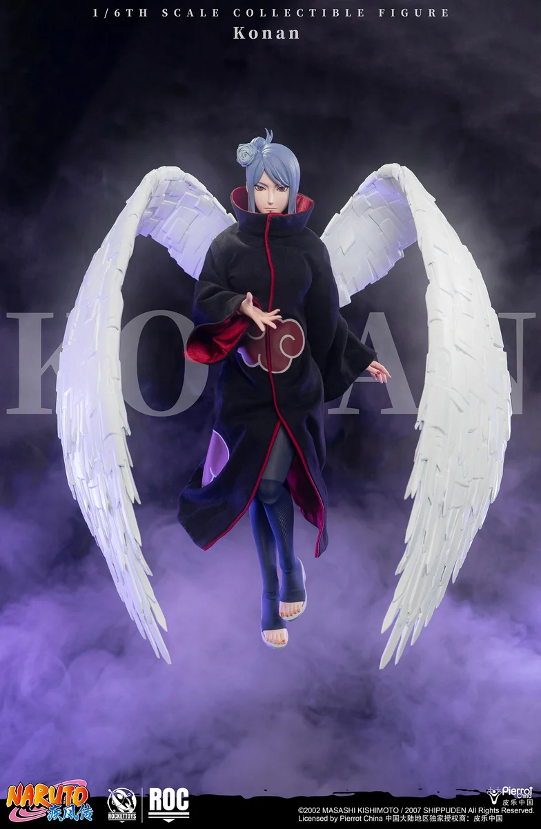 "Premium, officially licensed 1/6 Konan action figure showcasing highly articulated Akatsuki attire and dynamic paper manipulation."