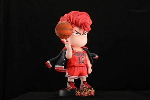 "Massive 1/4 Q-version Slam Dunk Sakuragi Hanamichi resin statue. Dynamic basketball action, vibrant energy, and detailed sculpting from all angles."