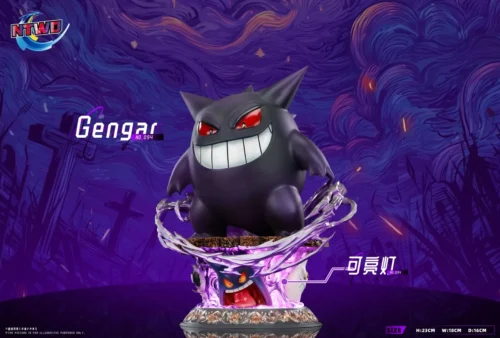 "Luminous Gengar LED resin statue: mischievous pose, premium sculpted details, glowing evolutionary base, all angles. Limited edition."