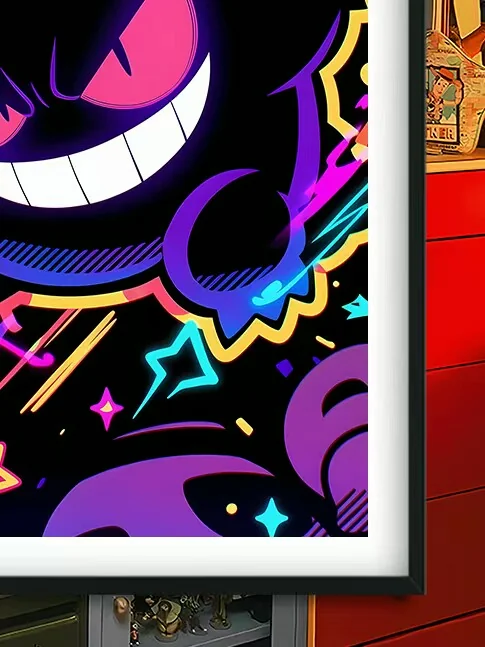 "Vibrant Gengar decorative painting showcasing a unique Baroque graffiti art fusion. View intricate details and dynamic street style."
