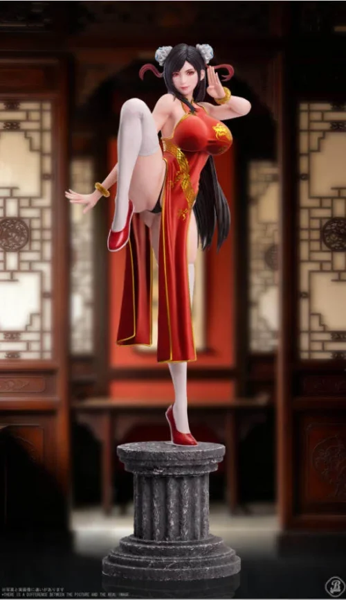 "Exclusive 1/6 scale Tifa Cheongsam collectible figure captures her dynamic martial arts grace in an elegant traditional dress."