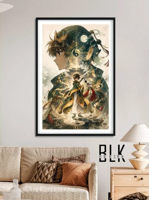 "Close-up of Syaoran's elegant Baroque silhouette from a unique angle, highlighting intricate details of this Cardcaptor Sakura decorative art."