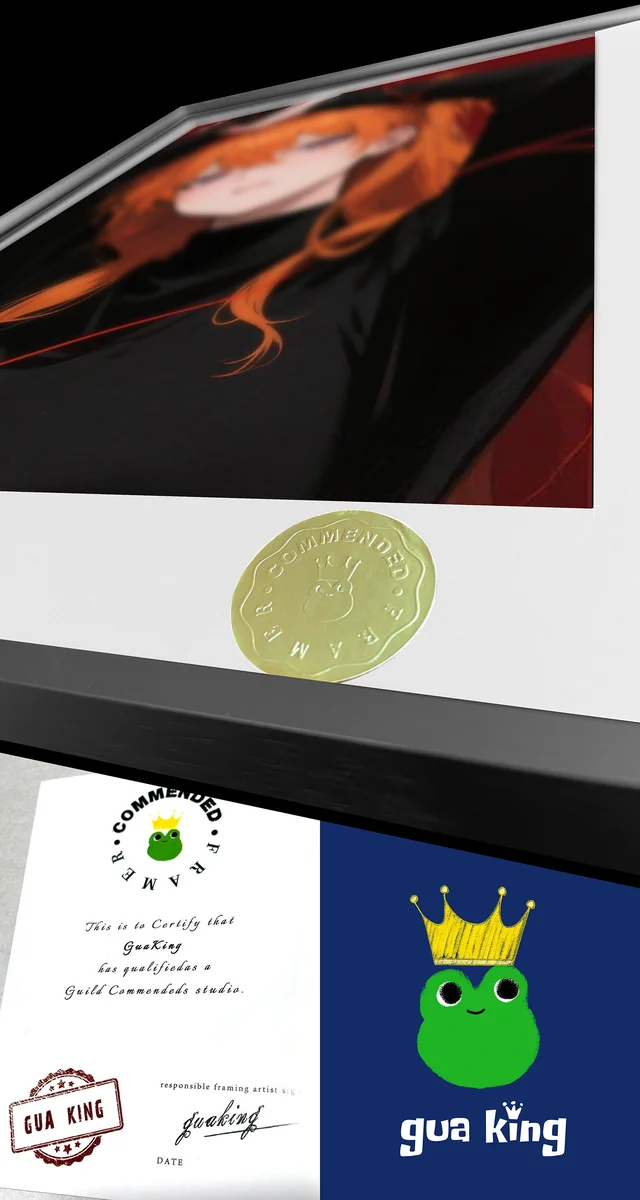 "Close-up of the elegant frame and hand-numbered detail of the Limited Edition Serene Asuka Art Print by Huanggua Studio, highlighting its refined art."