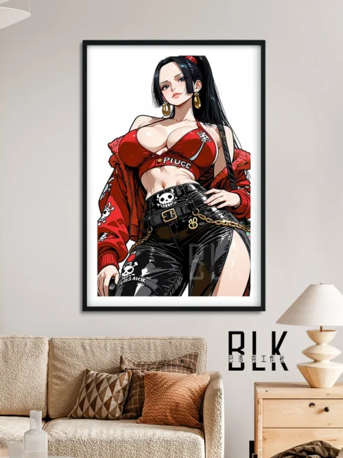 "Detailed views of the Baroque Punk Boa Hancock decorative painting. Explore various angles of this One Piece art, showcasing its dramatic opulence."