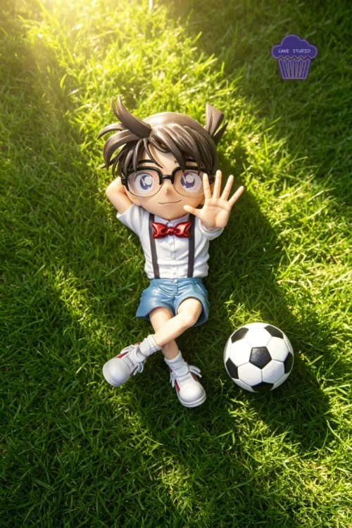 "Exclusive White Suit Conan Edogawa Detective Conan resin figure by Cake Studio, a premium sculpt showcasing him poised on a thematic base."