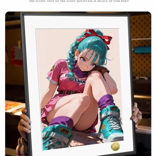 "Premium, limited edition Bulma art print. Dynamic angle captures vibrant fan art and elegant modern aesthetics with intricate details."