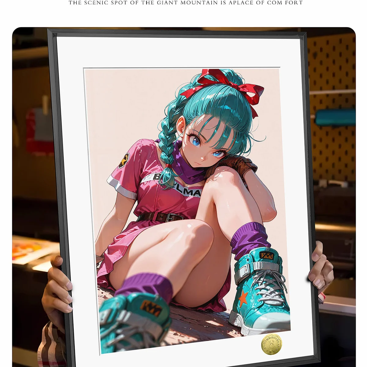 "Premium, limited edition Bulma art print. Dynamic angle captures vibrant fan art and elegant modern aesthetics with intricate details."