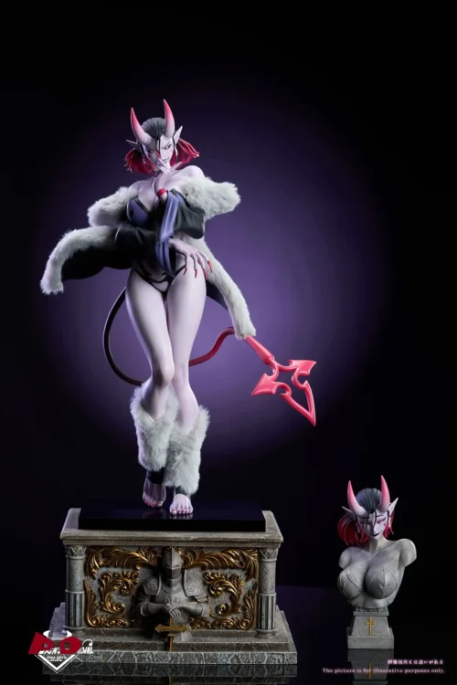 "Herzha Succubus original resin statue by Pink Devil Studio, a seductive dark fantasy figure with exquisite gothic details and real plush accents."