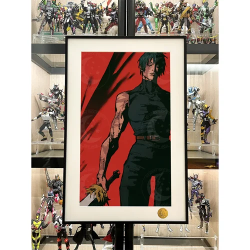 "Detailed angles of the 'Red Maki' Maki Zenin Jujutsu Kaisen collector's art print, with dynamic style and vibrant starry sky."