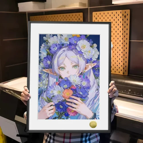 A3 & 4K Size Frieren in Blooming Flowers Decorative Painting - Frieren: Beyond Journey's End - HuangGua Studio - Image 1
