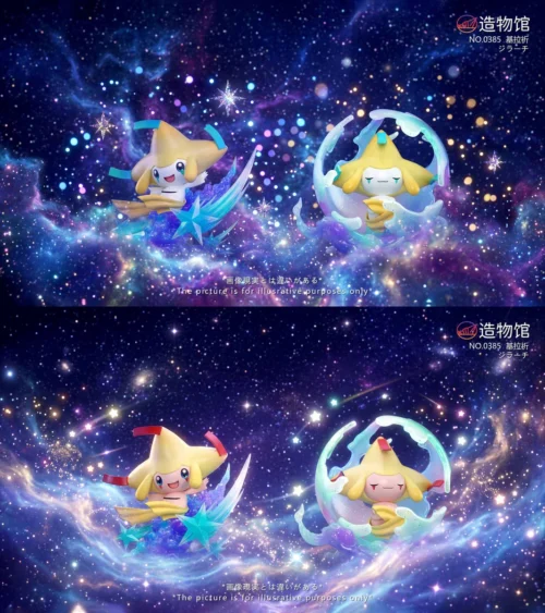 "Adorable Jirachi 2.0 Pokémon statue by Zao Wu Guan Studio, showcasing two charming forms that capture its iconic essence."
