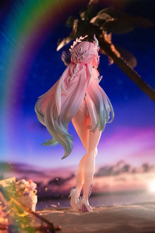 "Limited Edition 1/7 Honkai Star Rail Xilian Swimsuit figure. Dynamic pose, clear water effects, elegant sculpt details from multiple angles."