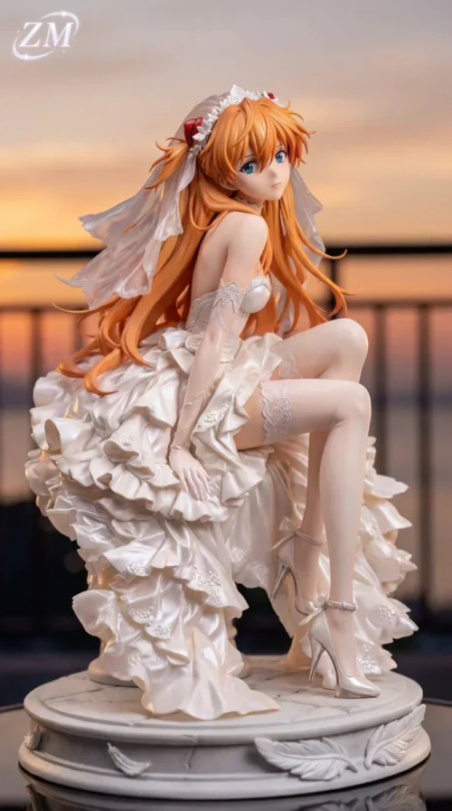 "Limited Edition 1/6 Wedding Asuka Resin Statue by ZM Studio. A graceful Asuka from Neon Genesis Evangelion in a stunning white wedding gown with veil."
