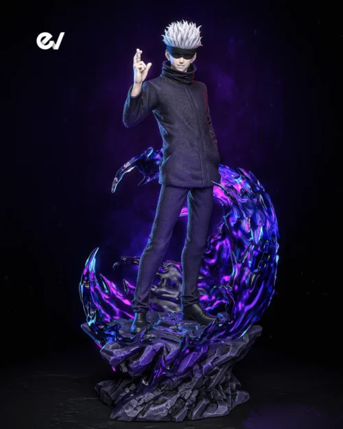 "Limited Edition Gojo Satoru Jujutsu Kaisen resin statue. Dynamic pose, powerful aura, translucent effects, and impressive dual head sculpts."