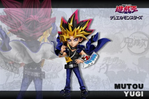 "Dynamic Yugi Muto Yu-Gi-Oh! statue, showcasing his iconic spiky hair and duel disk in a vibrant, action-packed pose. Get ready to duel!"