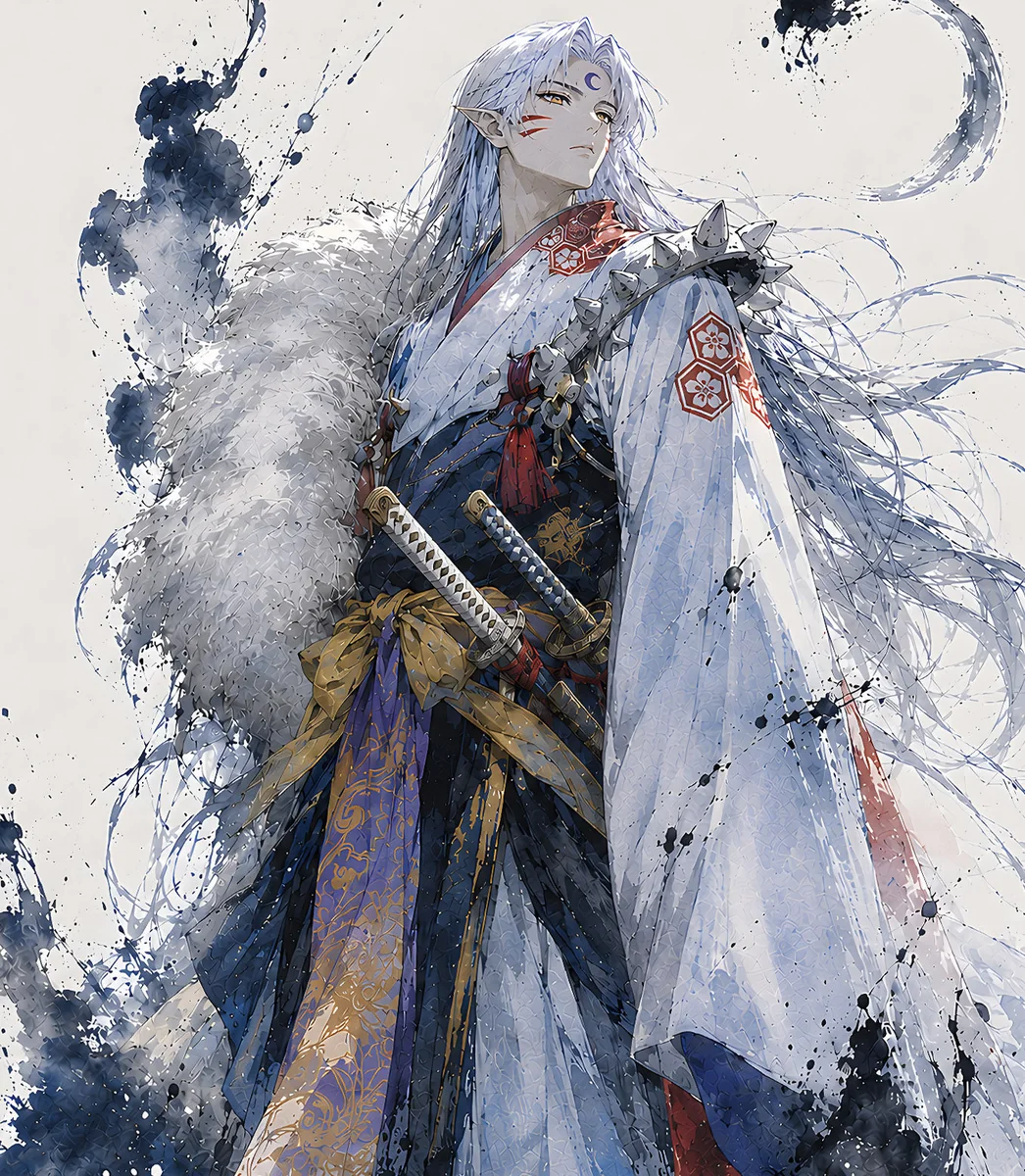 "Detailed view of the premium Sesshomaru Inuyasha limited edition art print, highlighting the majestic pose and exquisite sculptural nuances."