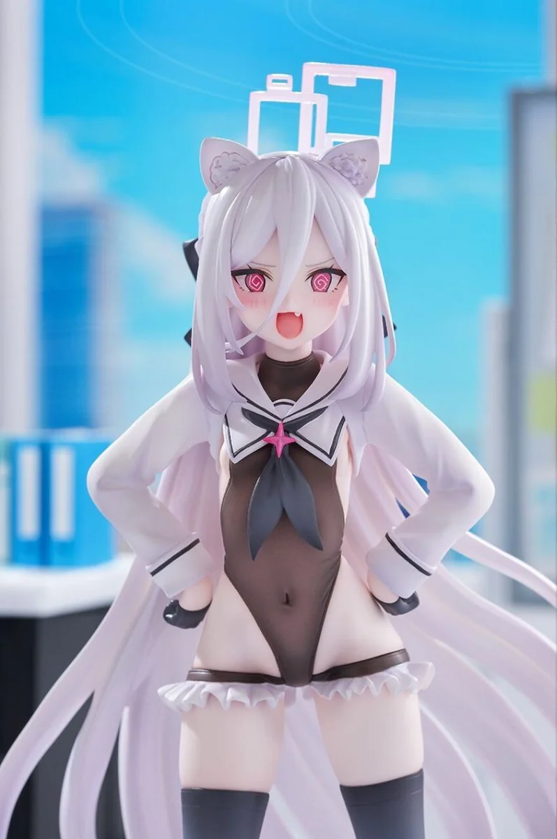 "Premium 1/7 Blue Archive Kay statue with interchangeable head, showcasing dynamic uniform and intricate sculpted details from all angles."