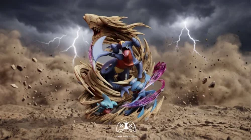 "Premium limited edition 1/6 Garchomp Pokemon resin statue. Dynamic, fierce Garchomp in a powerful battle-ready pose, showcasing intricate detail."