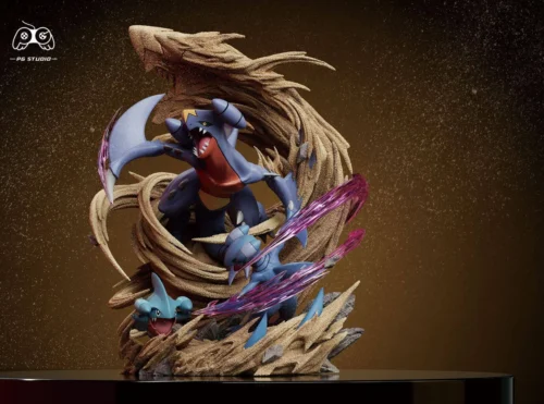 "Dynamic 1/6 Garchomp Pokemon resin statue from PG Studio, showcasing its fierce battle pose, intricate scales, and limited edition details."