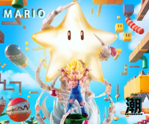 "Premium Genki Dama Super Mario figure, vividly sculpted with dynamic pose and brilliant LED light-up energy effects."