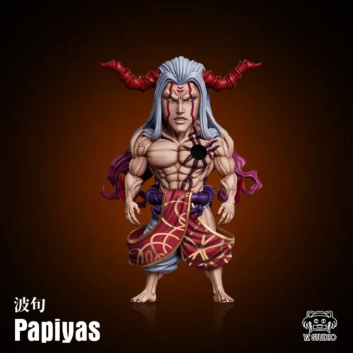 "Dynamic Hajun Record of Ragnarok YZ Studio statue. Battle-ready figure unleashing demonic power, intricate dark fantasy details, shown from all angle."