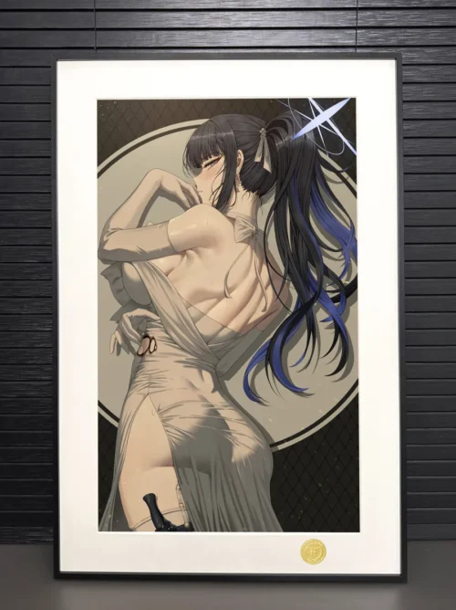 "Gallery of Saori Jōmae (Dress Version) premium decorative painting, a limited edition Blue Archive framed art print, showing elegant details."