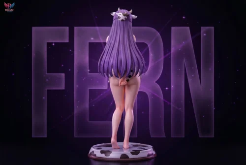"Playful 1/6 scale Frieren figure in a charming cowgirl bikini with horns and tail, showcasing detailed sculpting from multiple angles."