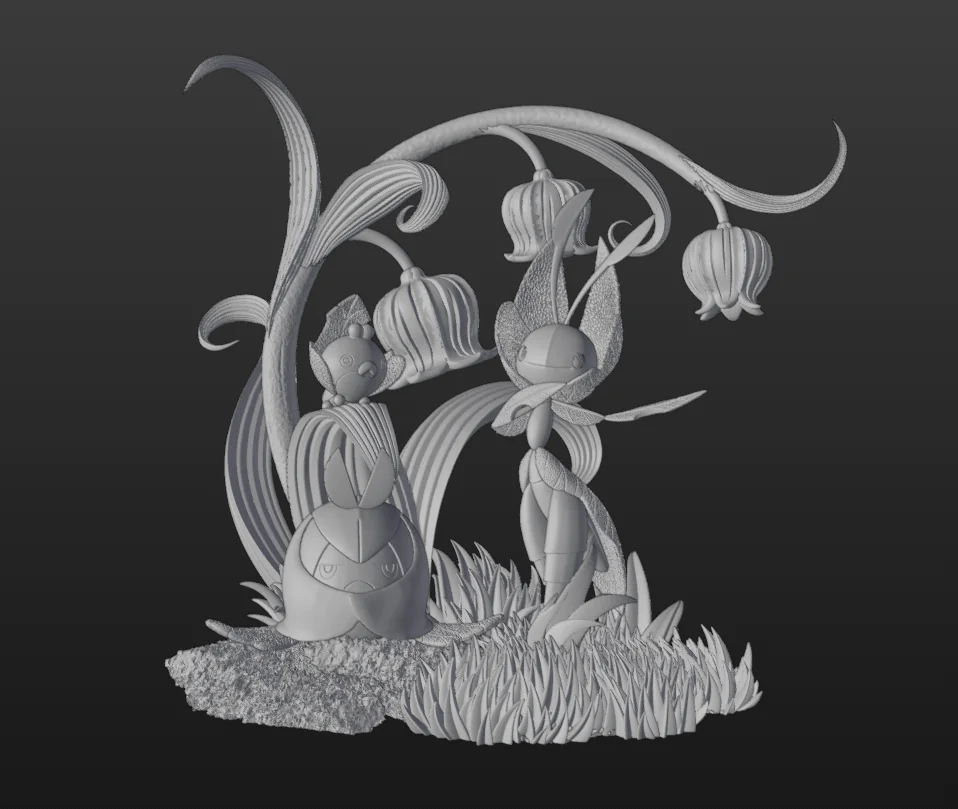 "Dynamic close-up of the Forging Craftsman Studio Leavanny Evolutionary Line Ecosystem Pokémon figure, revealing intricate sculpting details."