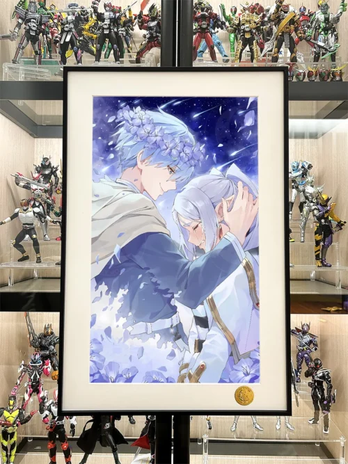 "Frieren's Crying art print: ultra-limited, individually numbered. Details show Frieren's poignant scene with Himmel and a starry sky."