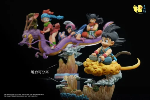 "Dragon Ball Z Shenron & Friends diorama statue. Majestic Shenron emerges with chibi characters on a cloud base, highlighting premium sculpted details."