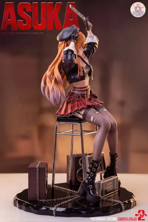 "Detailed views of the Limited Edition 1/6 Asuka Punk Rock Evangelion resin statue, showcasing its dynamic rebellious energy and intricate design."