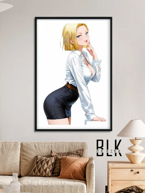 "Detailed gallery views showcasing the unique Baroque Dragon Ball Android 18 Teacher Decorative Painting, highlighting its classical art fusion."