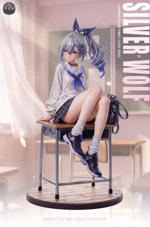 "First look at the ultra-limited Silver Wolf 'Campus Daily Life' Honkai: Star Rail figure, capturing her unique charm in a detailed, serene campus."