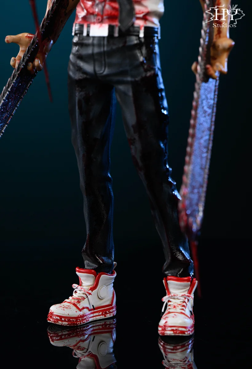 "Limited Edition 1/6 Denji with Pochita Chainsaw Man statue by Hongye Studio. Dynamic transformation details captured from various angles."