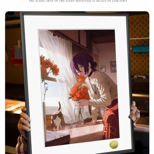 "Dynamic limited edition A3/4K Chainsaw Man Reze decorative painting, revealing intricate artwork details and vibrant depth from various perspectives."