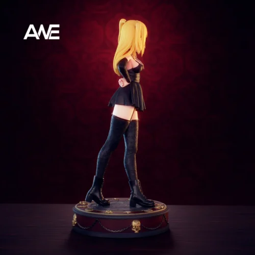 "Limited Edition Misa Amane Death Note resin statue by ANE Studio, showcasing dynamic gothic sculpt details and flowing elements from various angles."