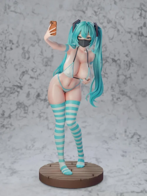"Exquisite Midnight 01 Hatsune Miku cosplay resin statue by Midnight Studio, showcasing dark fantasy elegance and dynamic flowing garments."
