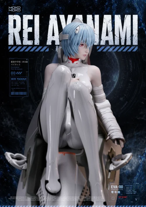 "Extremely limited 1/4 Rei Ayanami Entry Plug Version statue. Hyper-realistic sculpt, showcasing Evangelion details from various angles."
