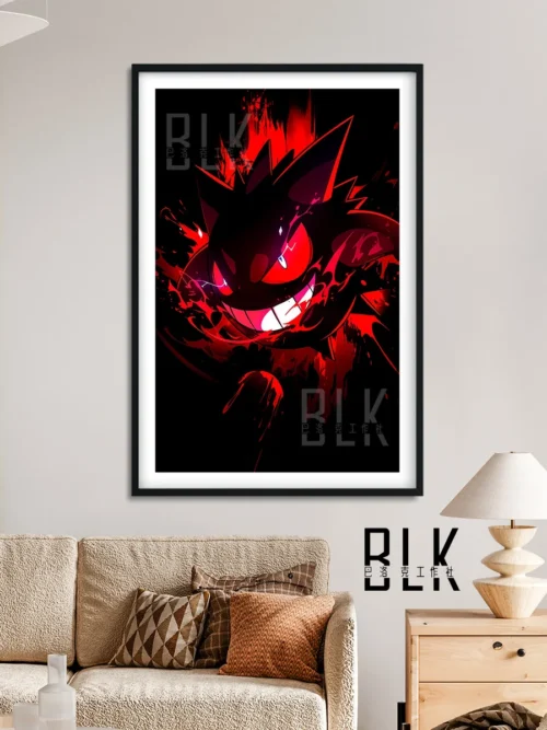 "Bloody Gengar painting. Unique artistry and quality craft shown from various angles, revealing dramatic Gengar and elegant details."