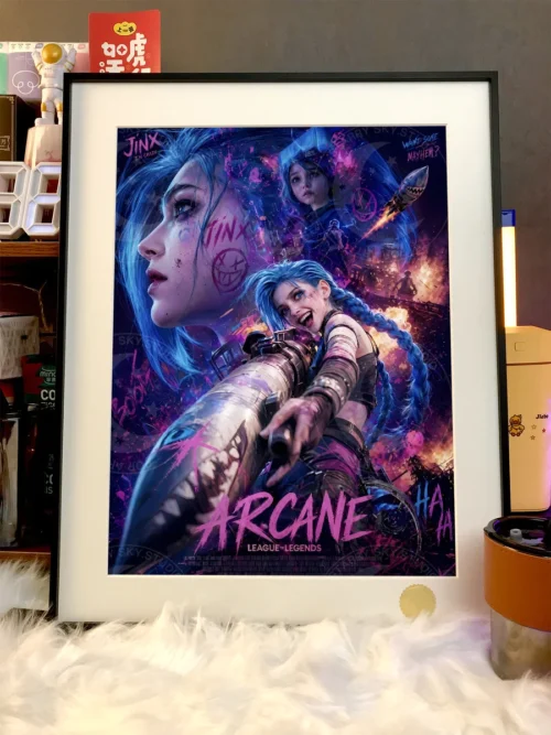 "Gallery views: Exclusive, hand-numbered Jinx Cosmic Starry Night painting. Highlights vibrant League of Legends Jinx art and premium details."