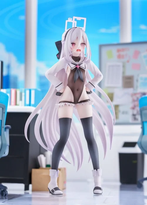 "Detailed views of the 1/7 Blue Archive Kay statue, showcasing her dynamic uniform, sculpted details, and interchangeable head."