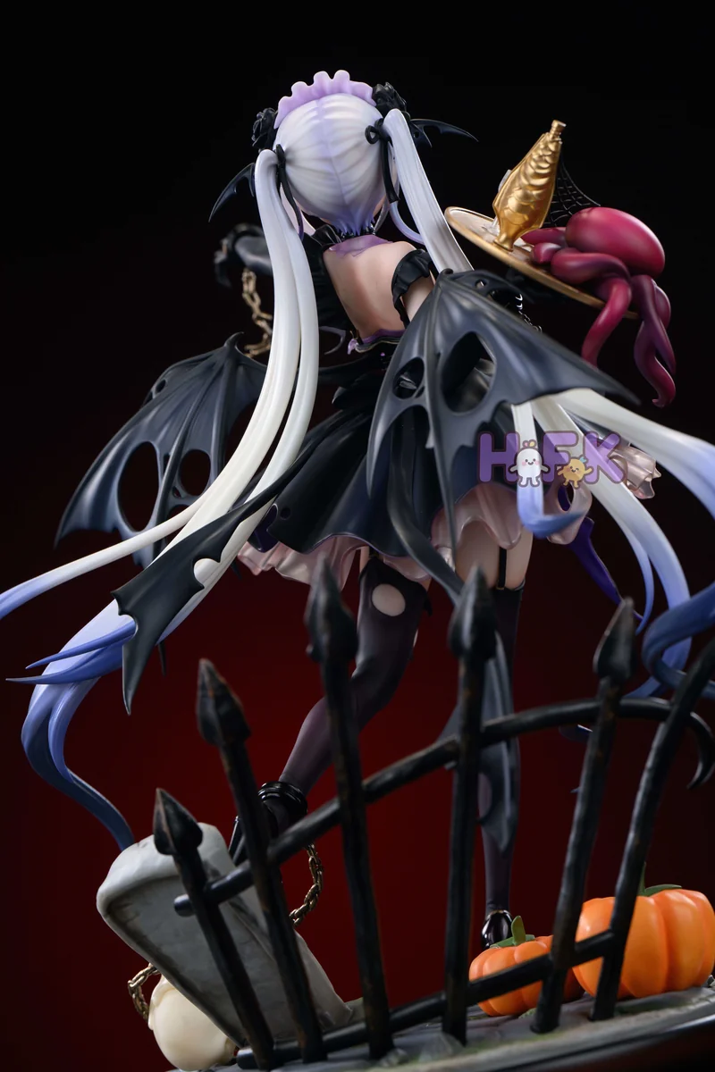 "Exclusive HFK Studio 1/6 & 1/4 FGO Melusine Halloween Ver. statue. Detailed views showcase gothic elegance, dynamic pose, and intricate fantasy."