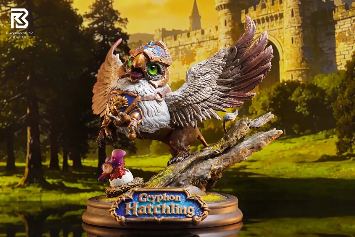 "Angled view of the Q-version Gryphon Beholder Ogre Babies Statue by BRS Black Rock Studio, highlighting detailed, premium fantasy monster sculpting."