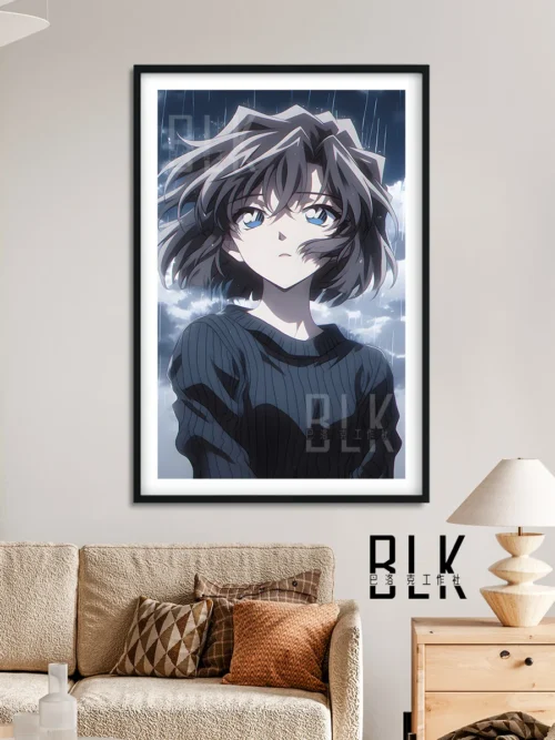 "This exquisite Baroque Ai Haibara decorative painting, from Detective Conan, showcases the melancholic rainy night scene with rich artistic details."