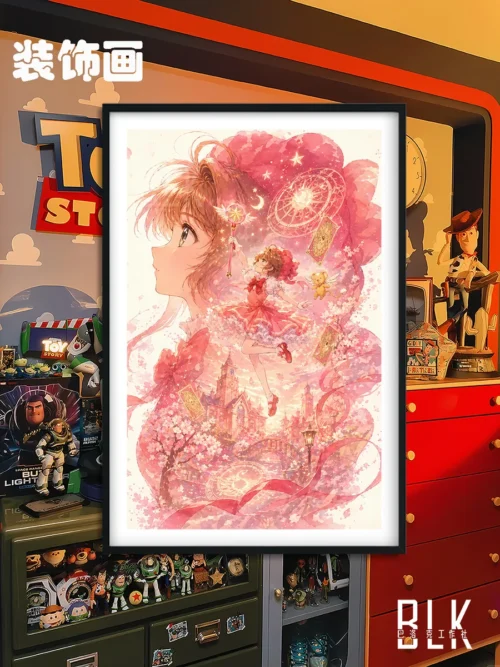 "Elegant Baroque style Cardcaptor Sakura decorative painting featuring a graceful Sakura Kinomoto silhouette. Exquisite anime art for fans."