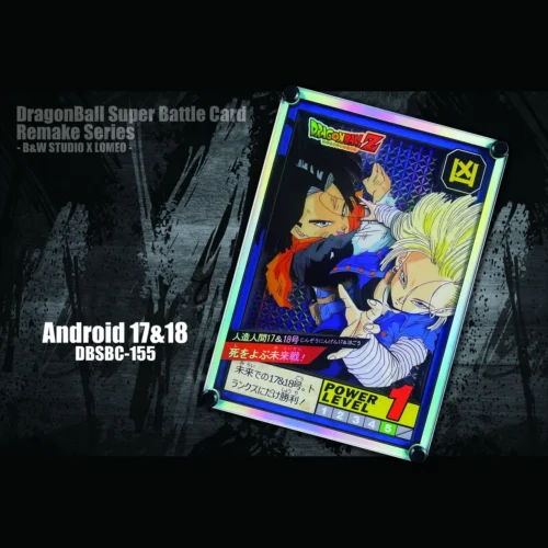 "Vibrant Dragon Ball Super art block featuring dynamic 3D Battle Card Remake of Android 17 & 18 in action, a stunning layered decorative painting."