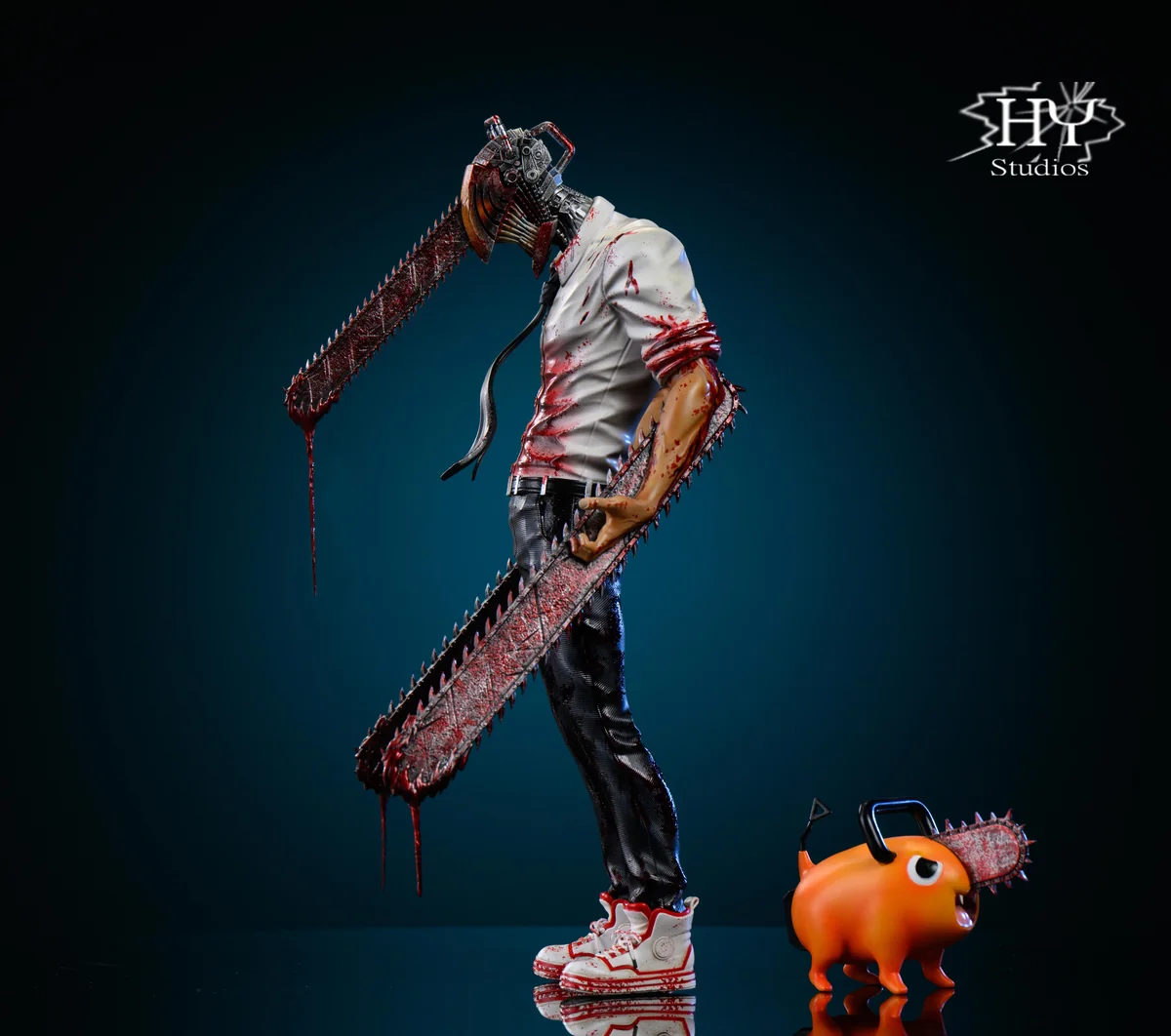 "Limited Edition 1/6 Chainsaw Man Denji with Pochita statue by Hongye Studio, capturing Denji's dynamic transformation and raw power."
