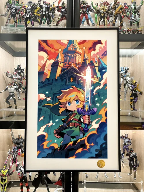 "Limited edition Q-Version Link Zelda painting by Xingkong Studio. Hand-numbered collector-grade art print, whimsical cosmic details."