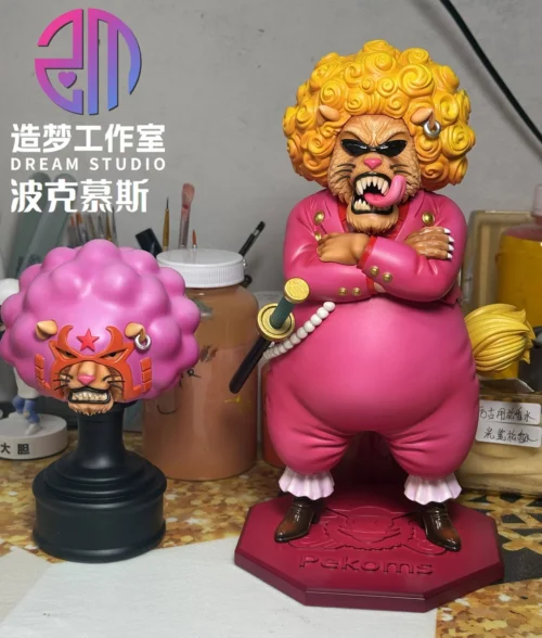 "Ultra-limited Pekoms One Piece statue. Fierce lion-mink warrior in a dynamic, highly detailed pose, a premium collectible for fans."