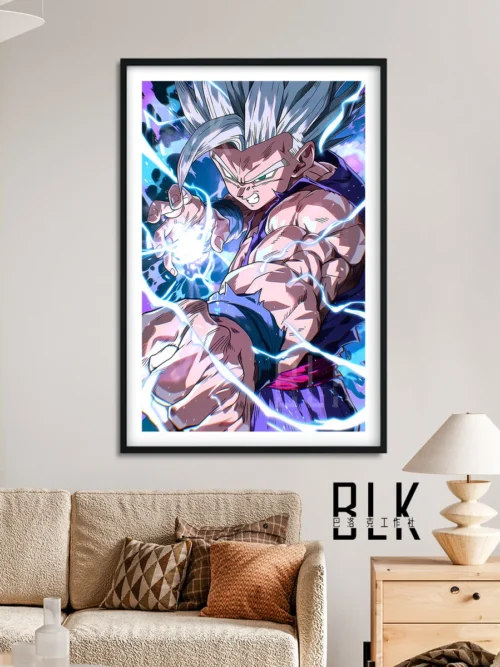 "Gallery views of the premium Son Gohan Dragon Ball Z decorative painting, highlighting its dynamic pose, rich Baroque artistry, and intricate visual."
